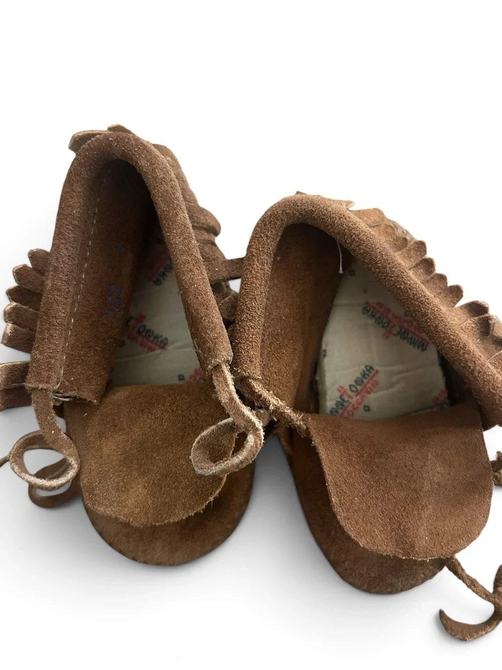 Vintage 7.5 Toddler Brown Suede Moccasin Booties with Fringe